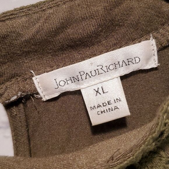 John Paul Richard olive green boho lace accent top - Picture 5 of 8